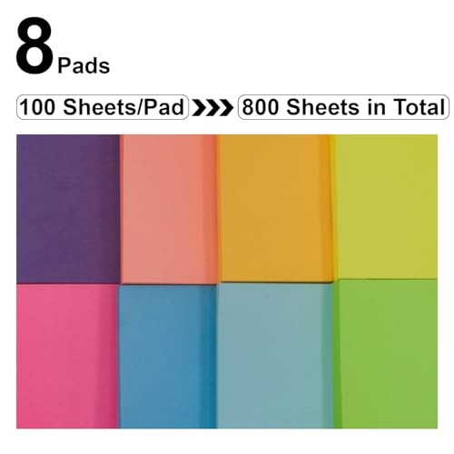 Sticky Notes 3x3 Pack Sticky Pads 100 Sheet/Pad, Bulk Sticky Note Pads, 8