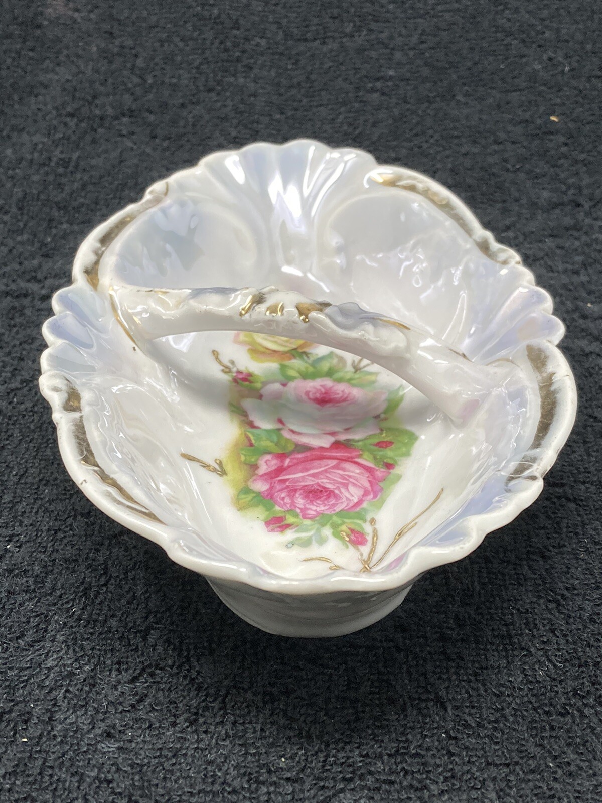Hand Painted German  Center Handle Floral Dish