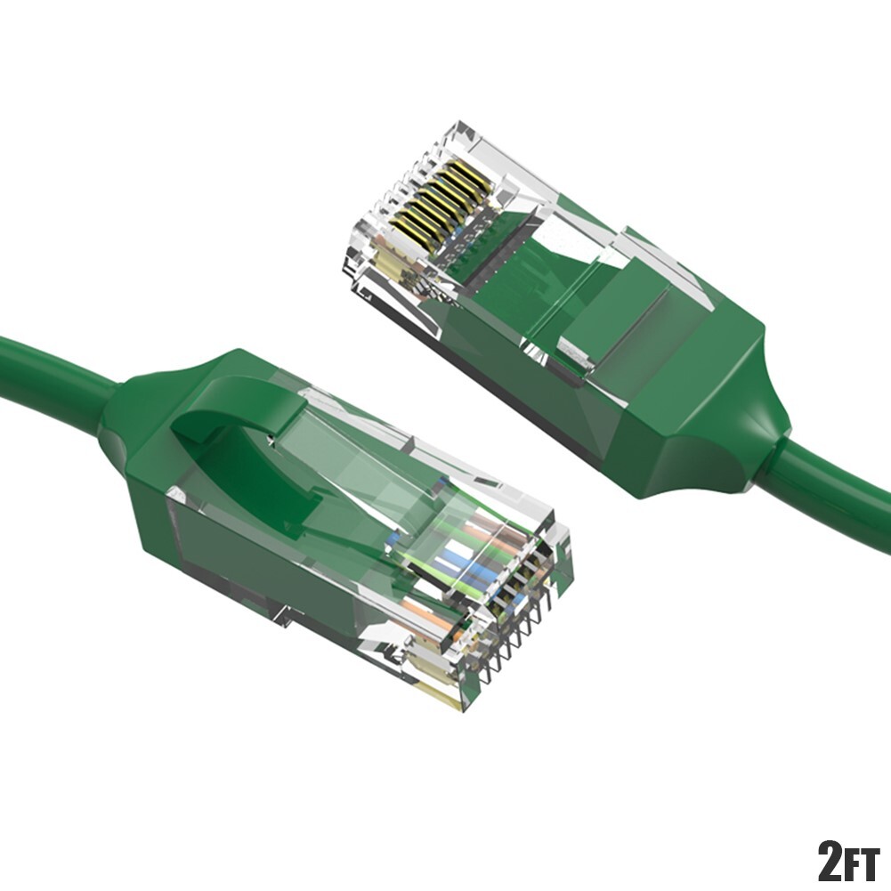 2FT CAT6 RJ45 Slim Ethernet LAN Network Patch Cable UTP Copper Wire 28AWG Green