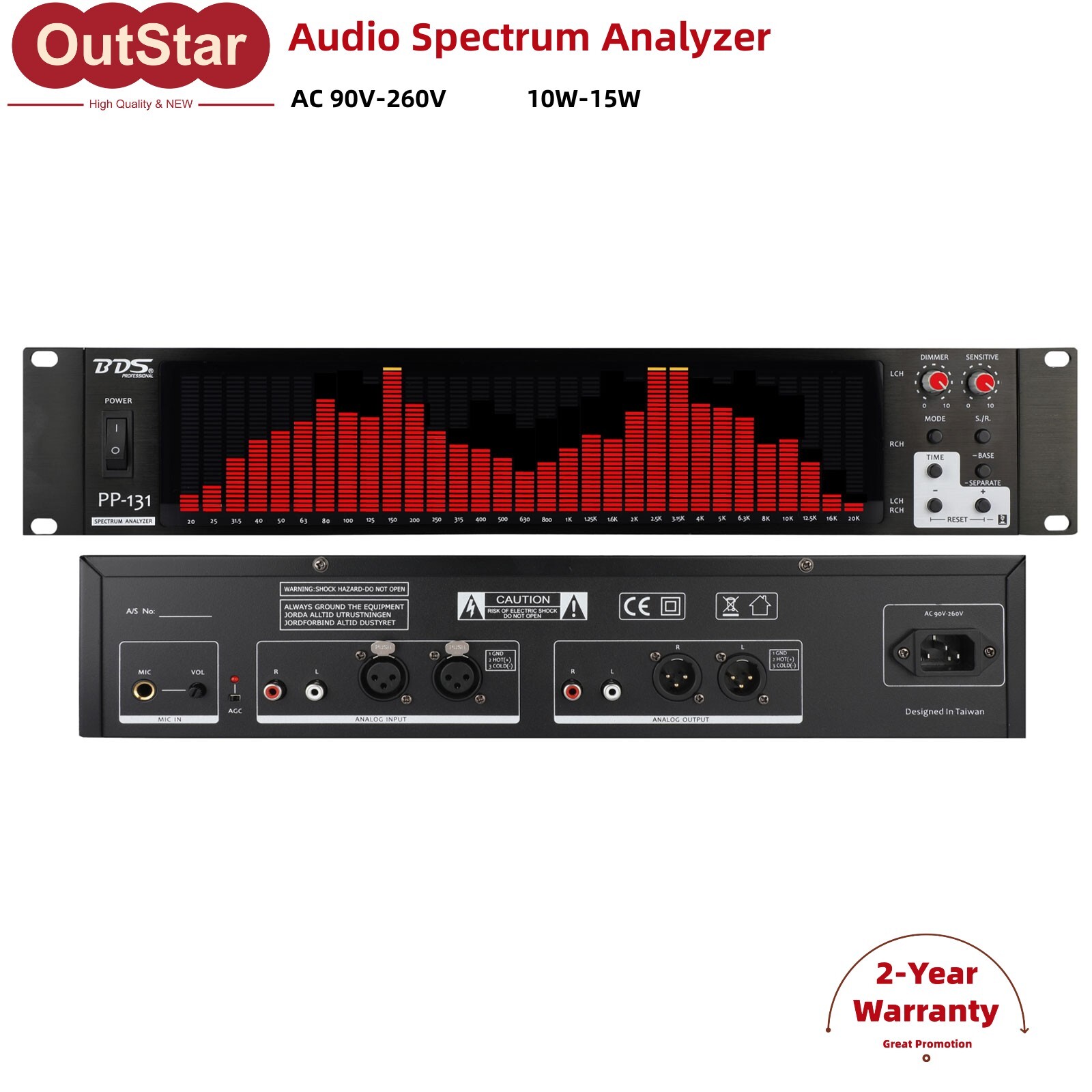 Audio Spectrum Analyzer Display 2U Rack 31-Band Music Rhythm Light BDS PP-131