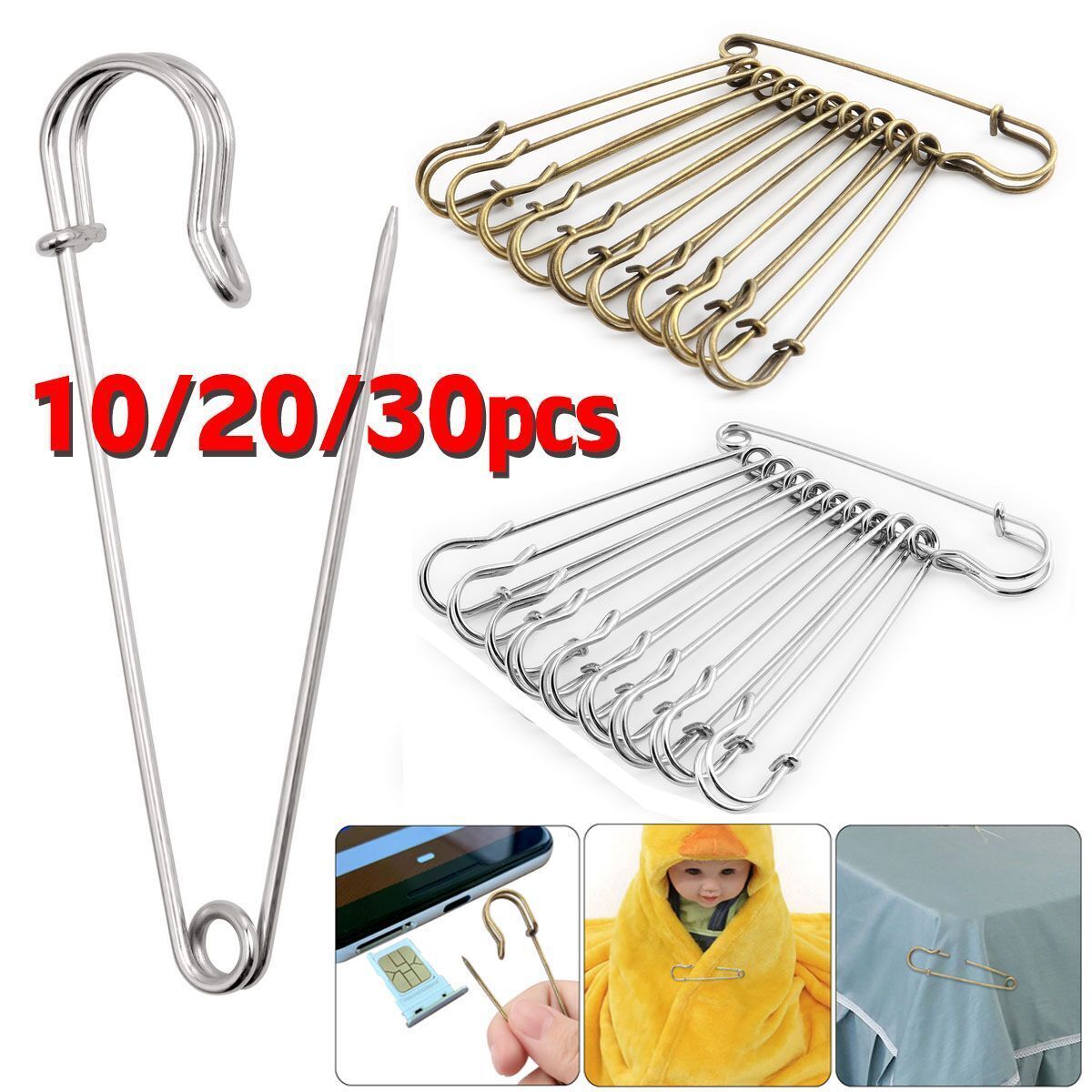 10~30x Safety Pins Large Heavy Duty Stainless Steel Sewing Crafting Jewelry Tool