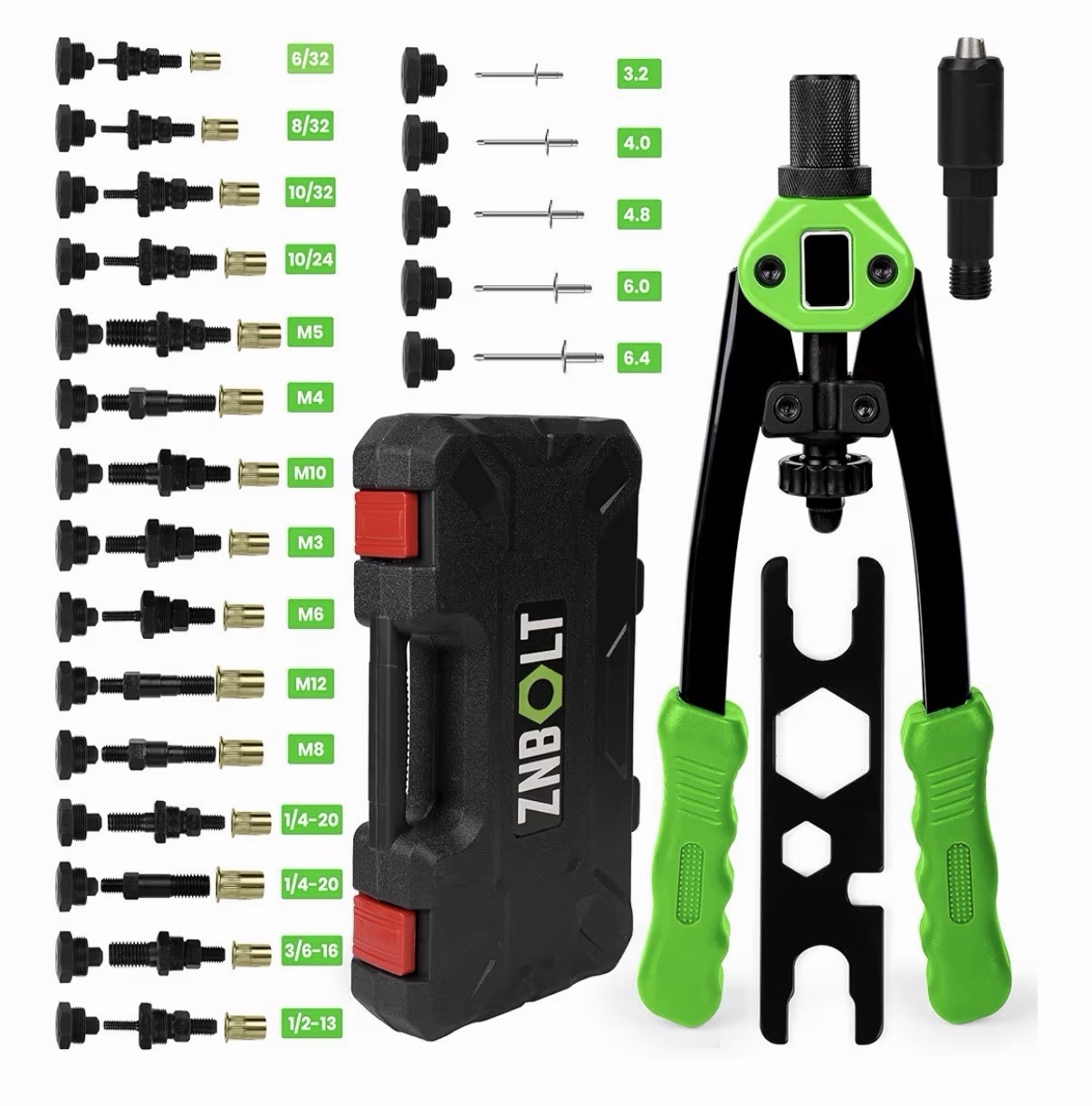 Dual Function Hand Rivet Gunn Wt Rugged Carrying Case 400+pcs Rivet Nuts