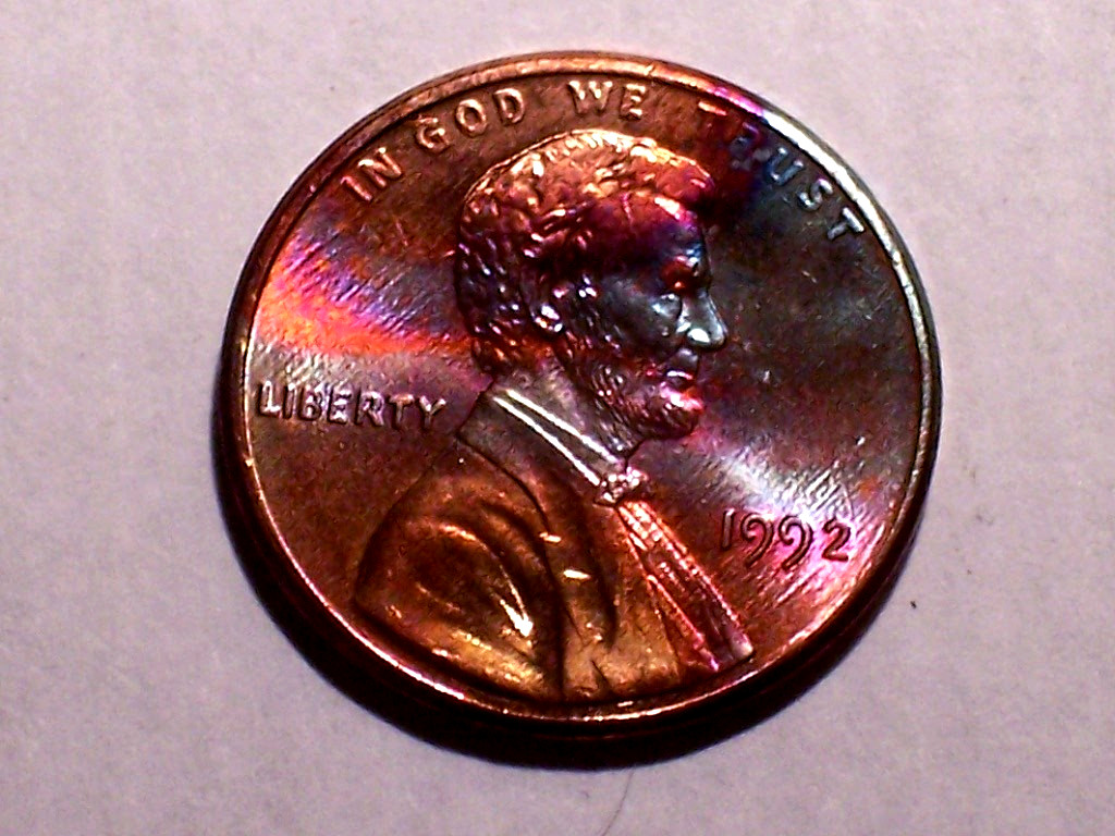 1992-P-  @  Rainbow"  colored Lincoln Memorial Penny.!!