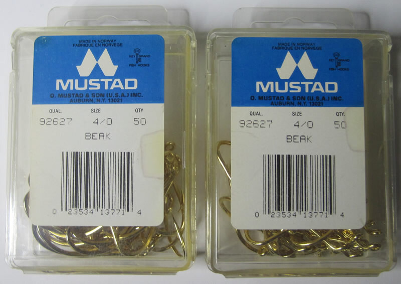 100 Mustad Classic Beak Hooks 4/0 92627 GOLD 2 packs of 50