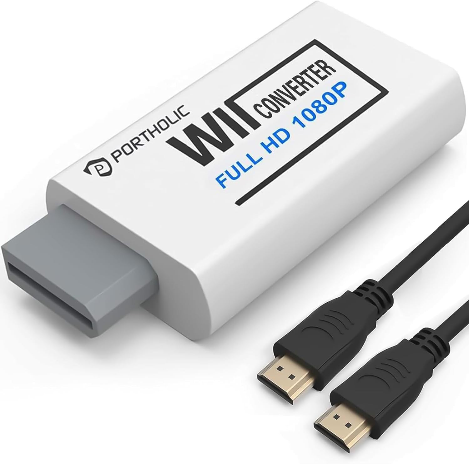 PORTHOLIC Wii to HDMI Converter 1080P for Full HD Device, Wii HDMI Adapter with