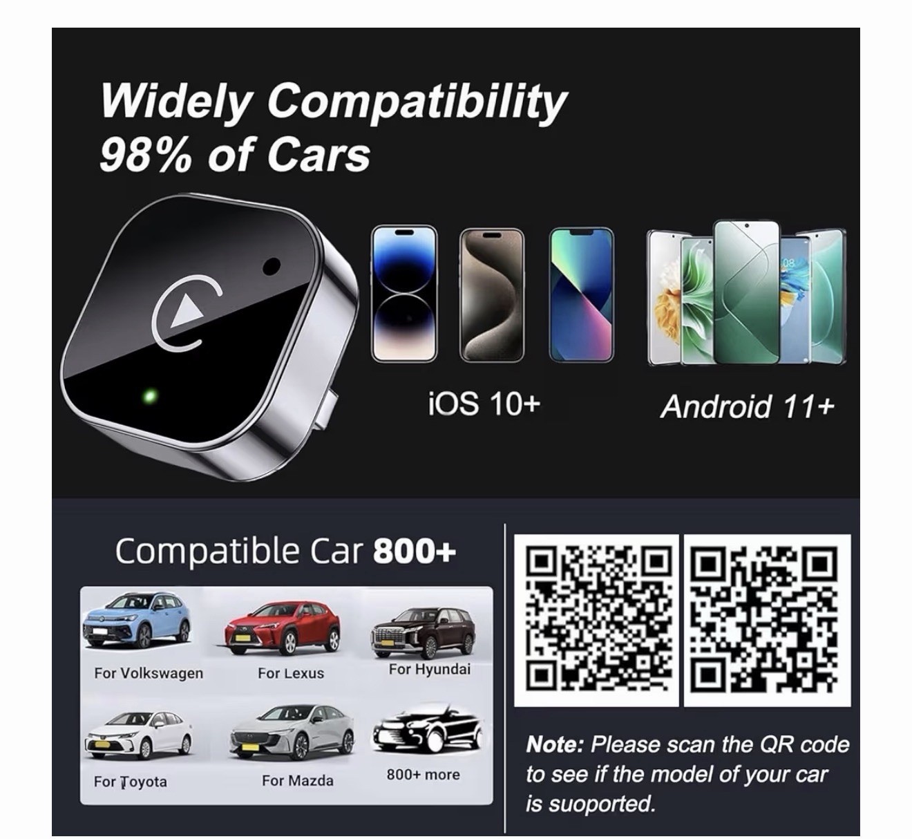Wireless CarPlay Adapter 2026 Upgrade Wired to Wireless, Mini black