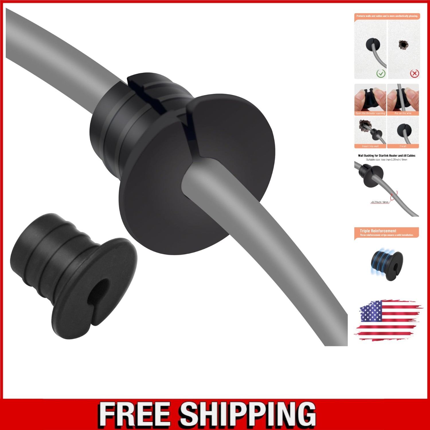 3/4 Inch Starlink Cable Routing Kit, Non-Slip Silicone Grommets, 2 Pcs