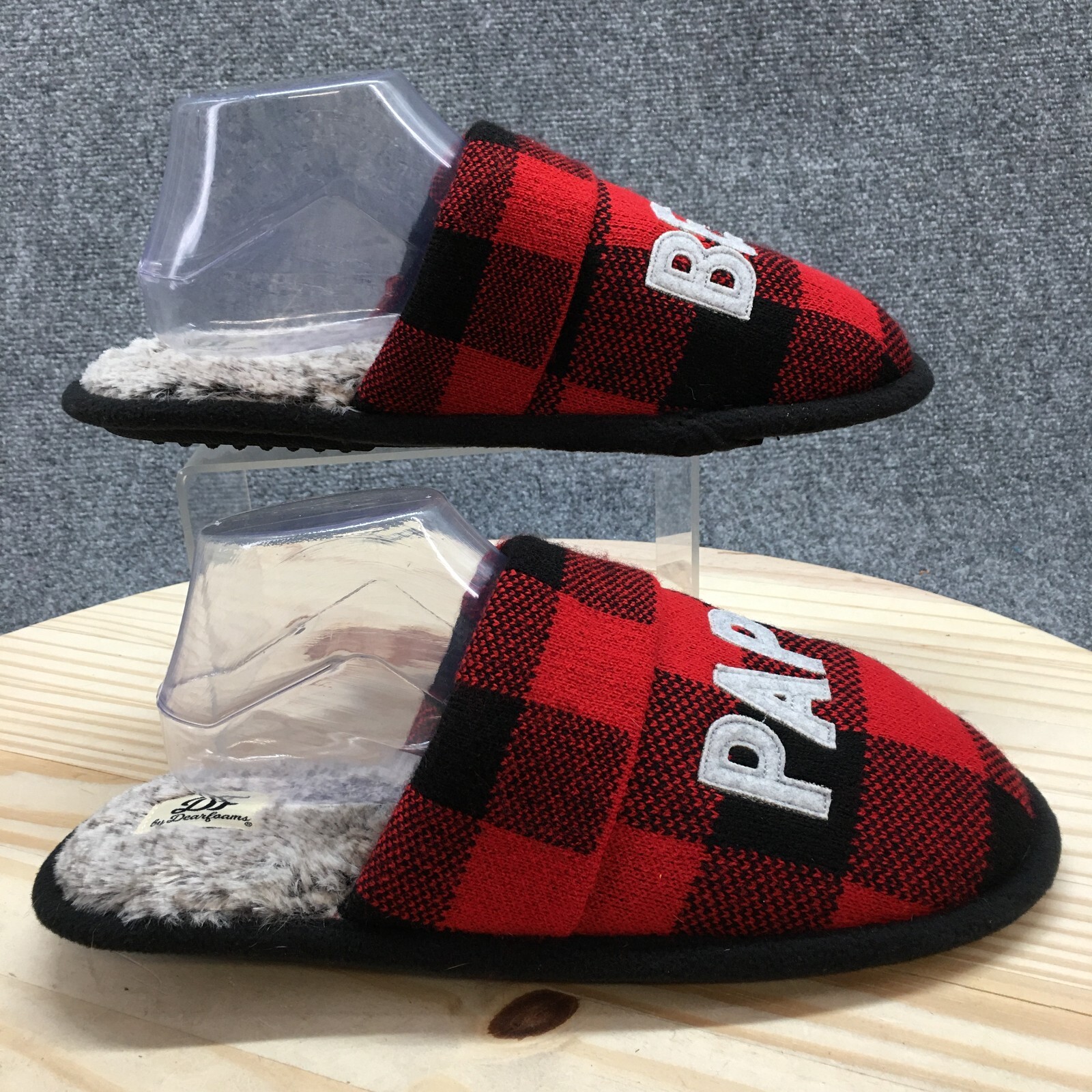 DF by Dearfoams Slippers Mens 9-10 Mules Multicolor Comfort Faux Fur Papa Bear