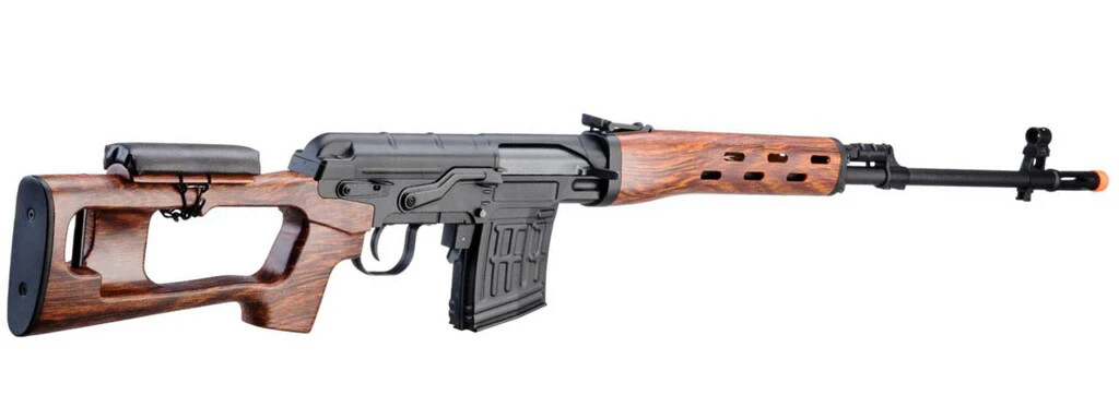 A&K SVD Dragunov Electric Airsoft Gun Sniper Rifle w/ Faux Wood Furniture