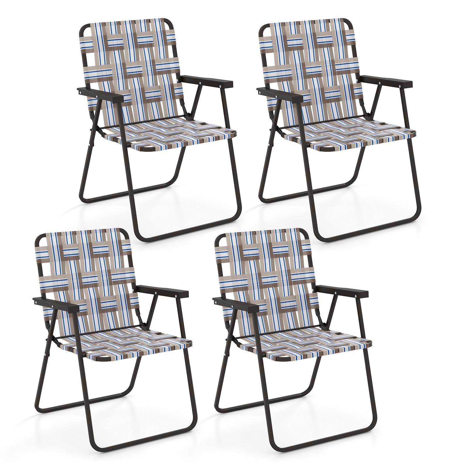 Portable Sand Chair Set of 4 w/Elegant Weaving Design U-shaped Base for Backyard