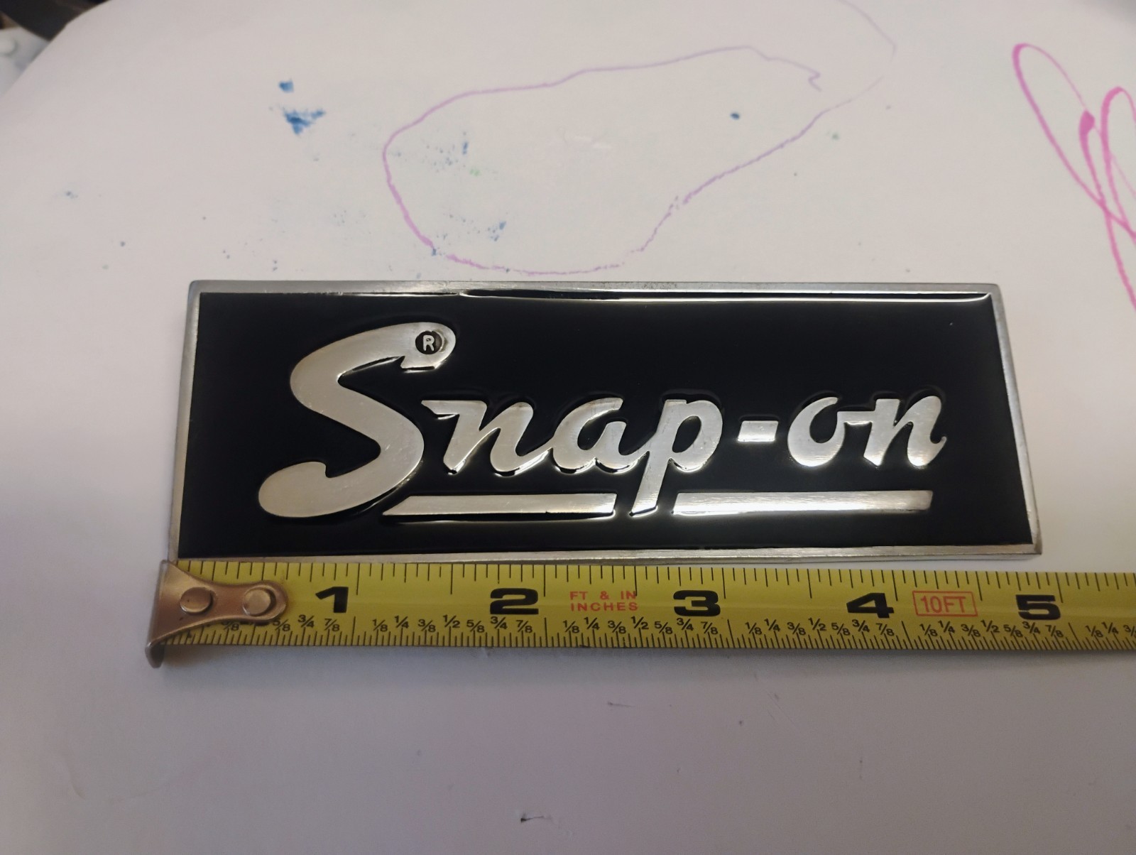USED Vintage Snap-On Tool Box Metal Plate Emblem Logo Badge ZAMAC