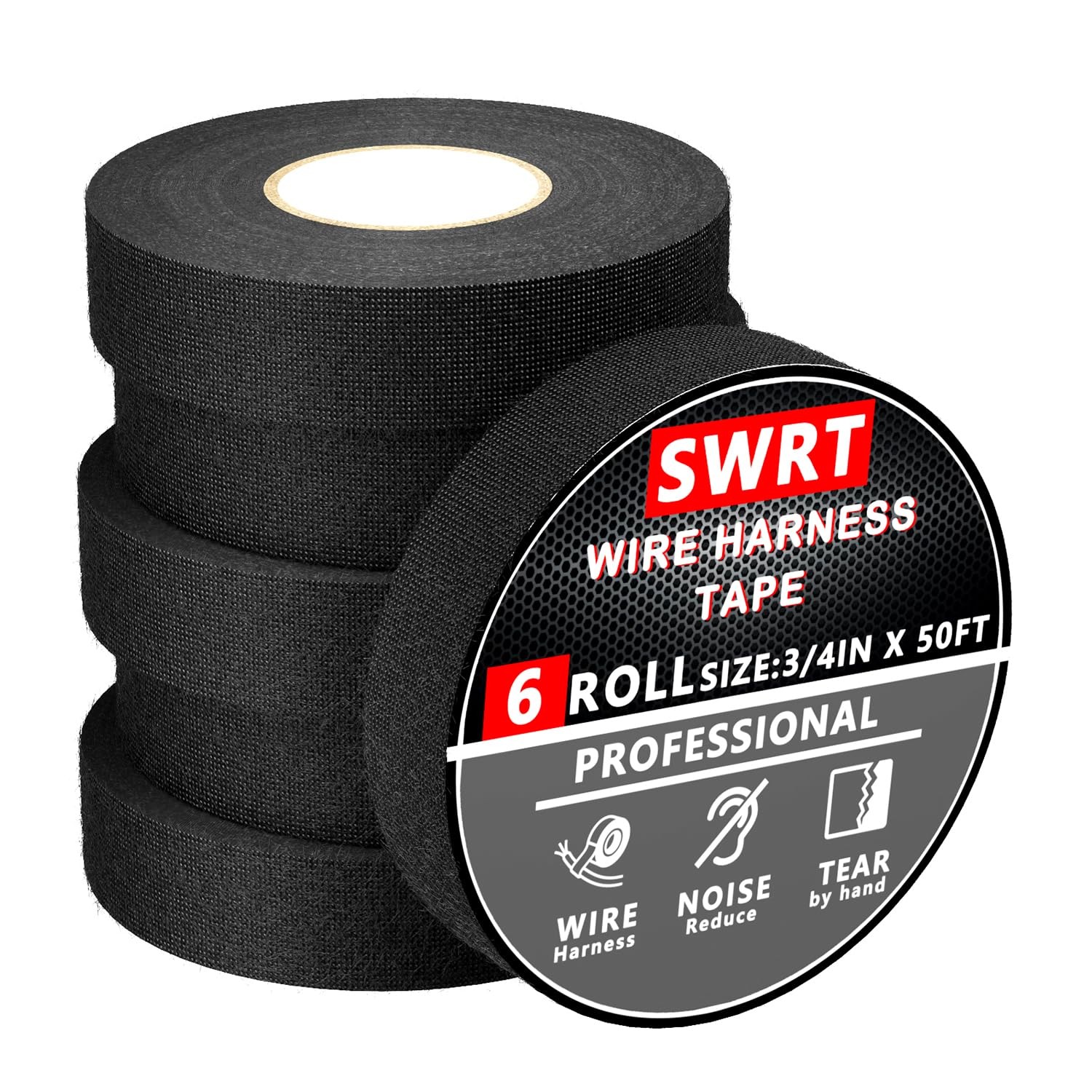 Wire Harness Tape, 3/4 Inch × 50 Feet, 6 Packs (300 Feet Total), Self-Adhesiv...