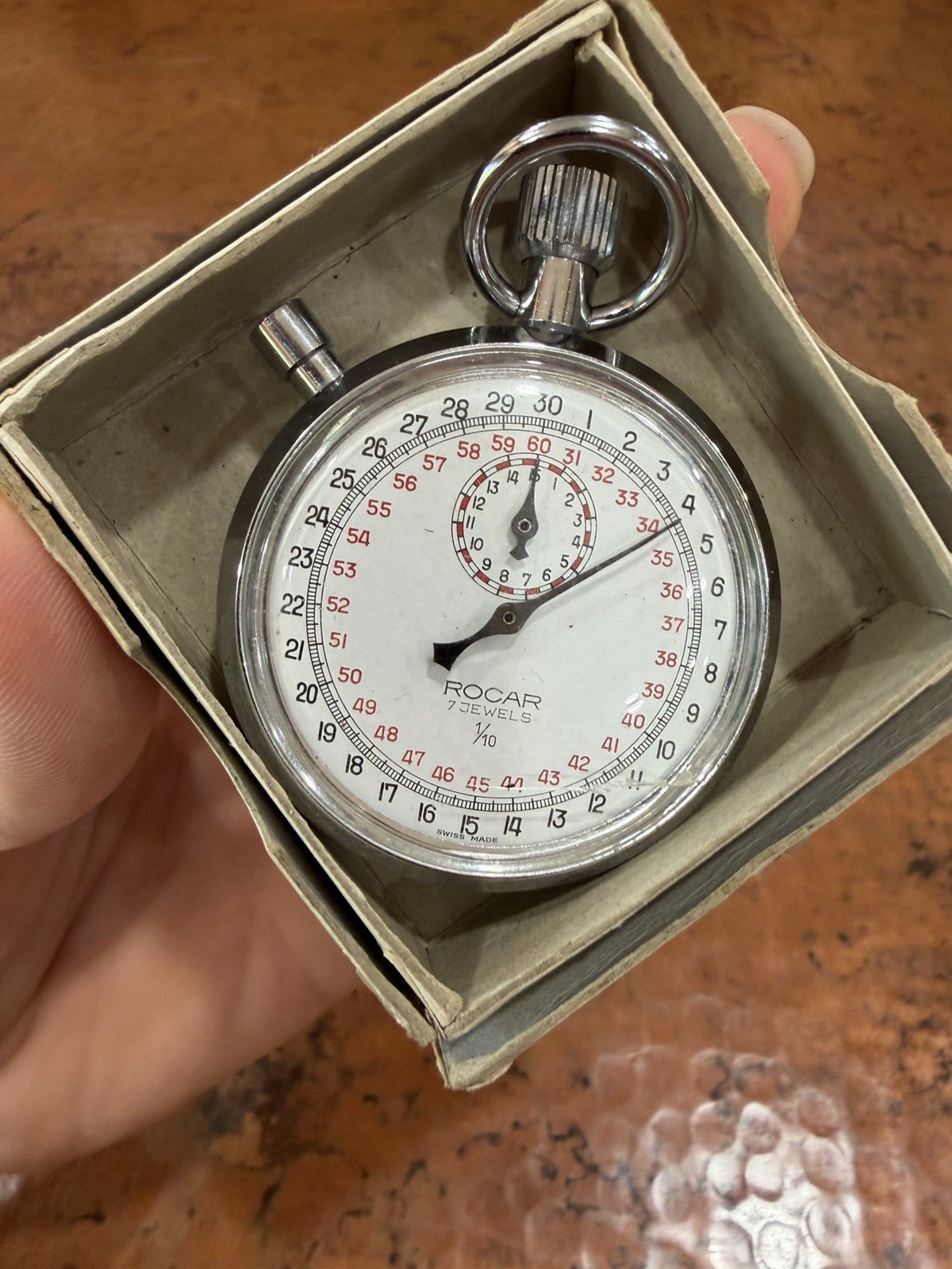 Rocar 7 Jewels Vintage Stop Watch Swiss Made  Working