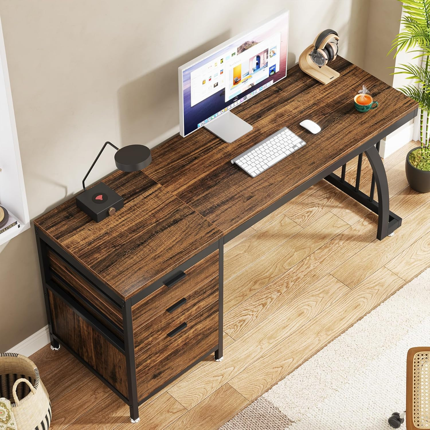 Tribesigns Computer Desk with 3 Drawers, 59-Inch PC Desk with Reversible Drawers