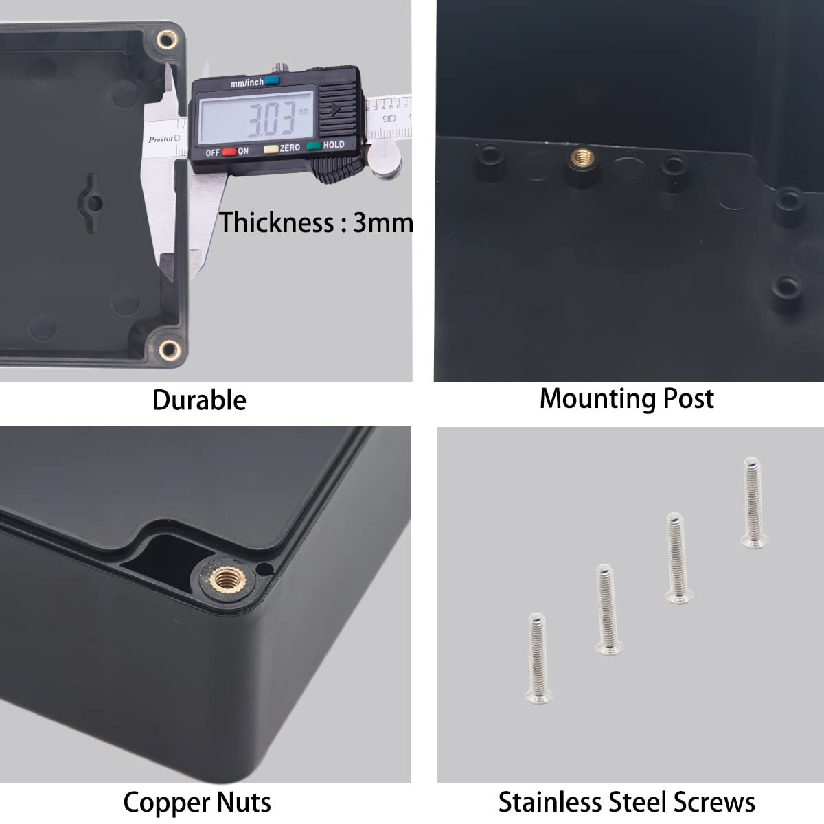 Watertight Junction Box, IP67 Waterproof Project Box Durable ABS Plastic Electr