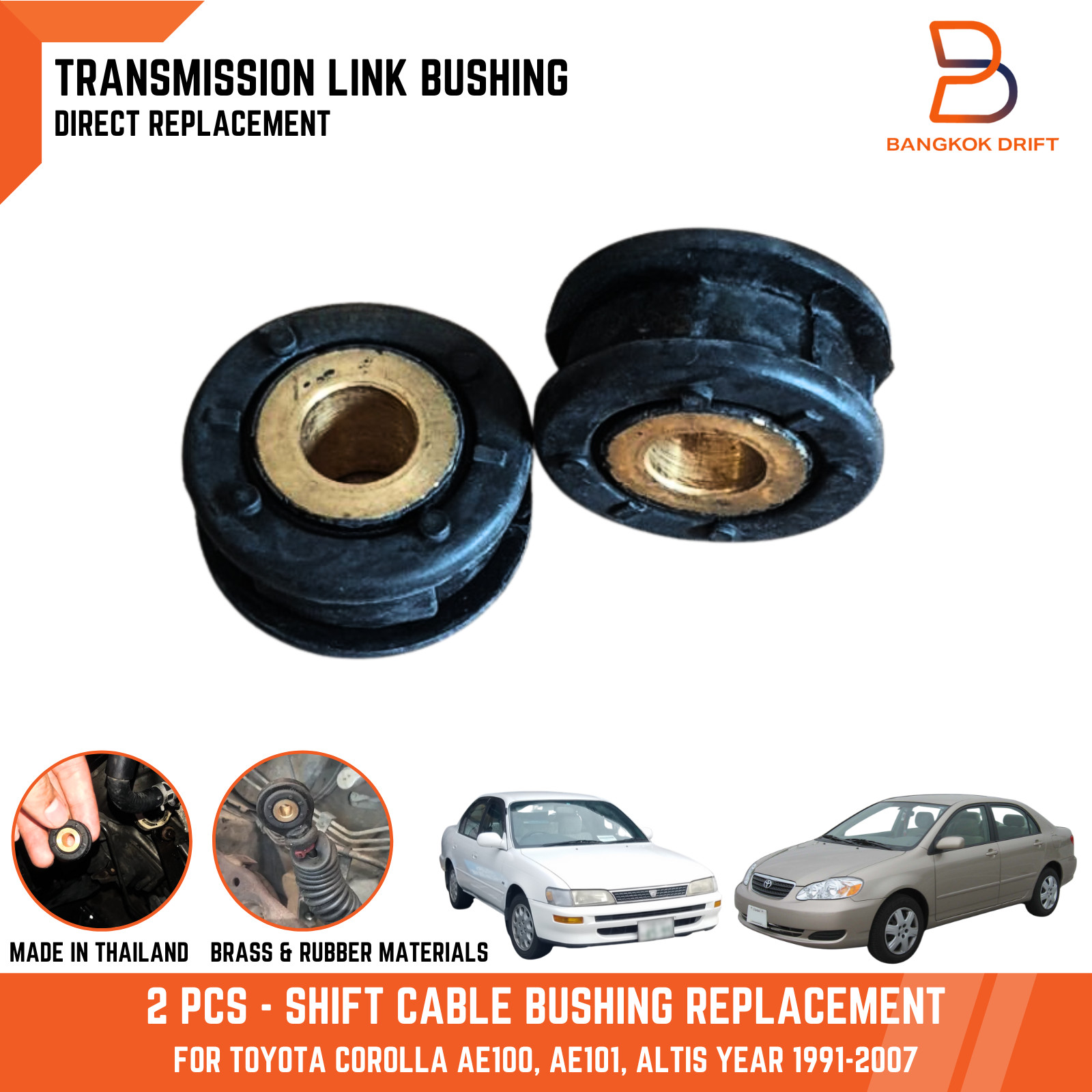 2PC TRANSMISSION SHIFTER CABLE LINK BUSHING FOR TOYOTA COROLLA ALTIS AE100 91-07