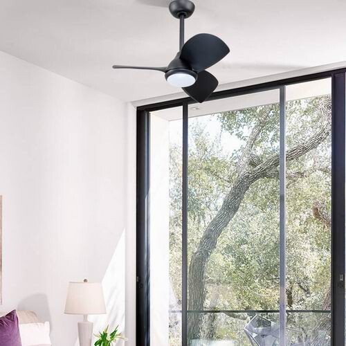 28" Black Ceiling Fan with Light & Remote, 3-Blade, LED, Indoor Downrod Mount