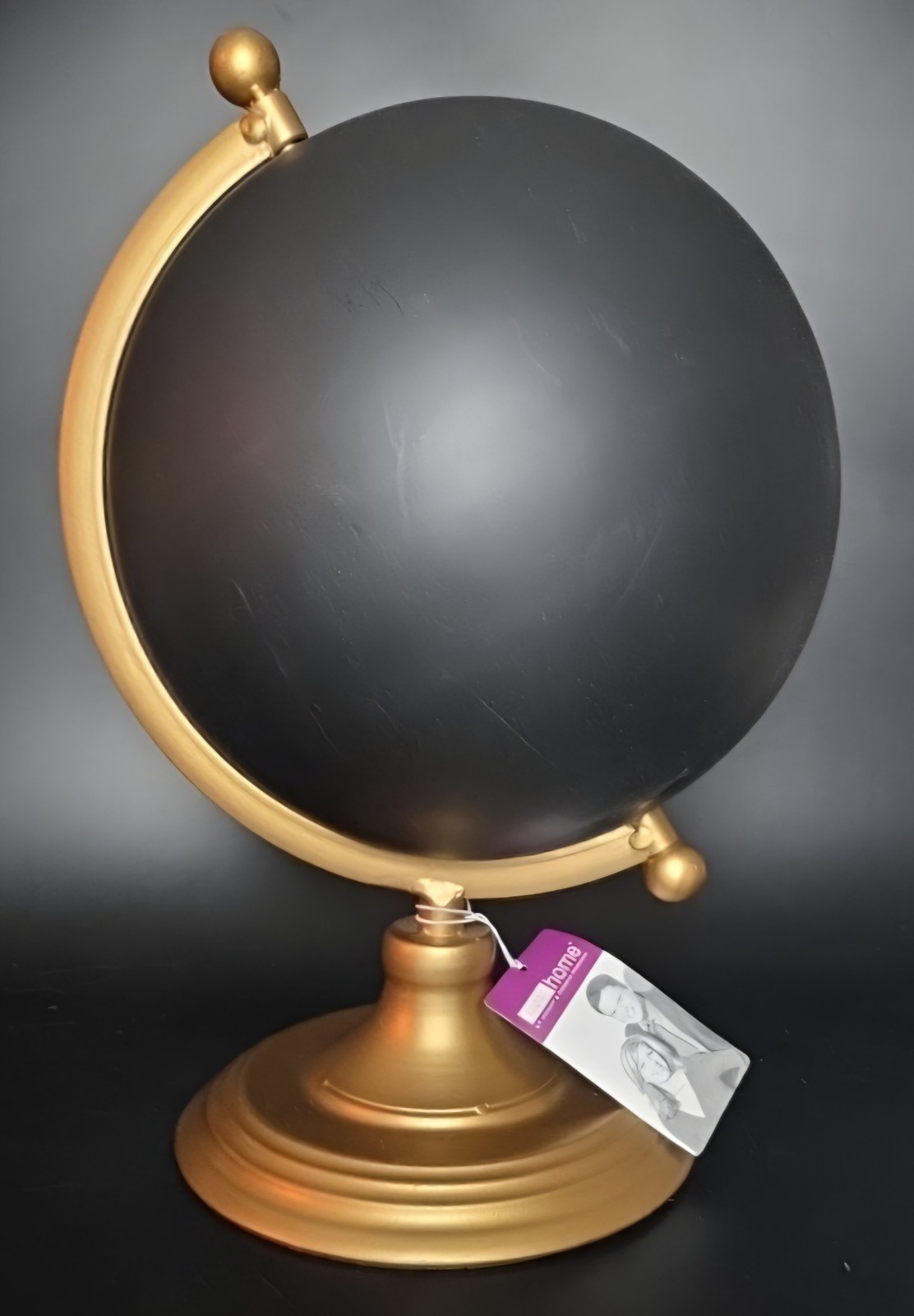 Donny Osmond Home Matte Black Chalkboard Globe Gold Tiered Pedestal Base 14" NEW