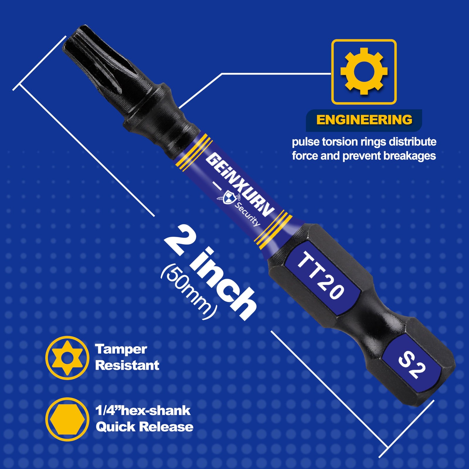 Geinxurn 2 In. Security T20 Impact Magnetic Screwdriver Bit Set, 30 2"-30PCS