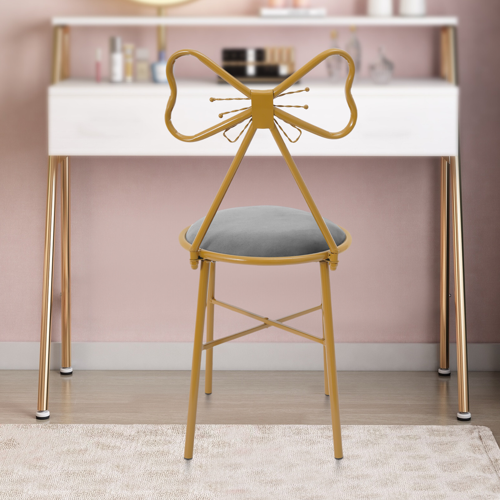 Grey Modern Chair Butterfly-shaped Backrest Chair For Dining Makeup 34*34*80cm