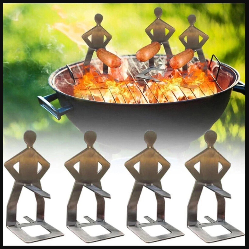 4X BBQ Stainless Steel Rack Roster Funny Guys Hot Dog Sausage Stand Holder Grill