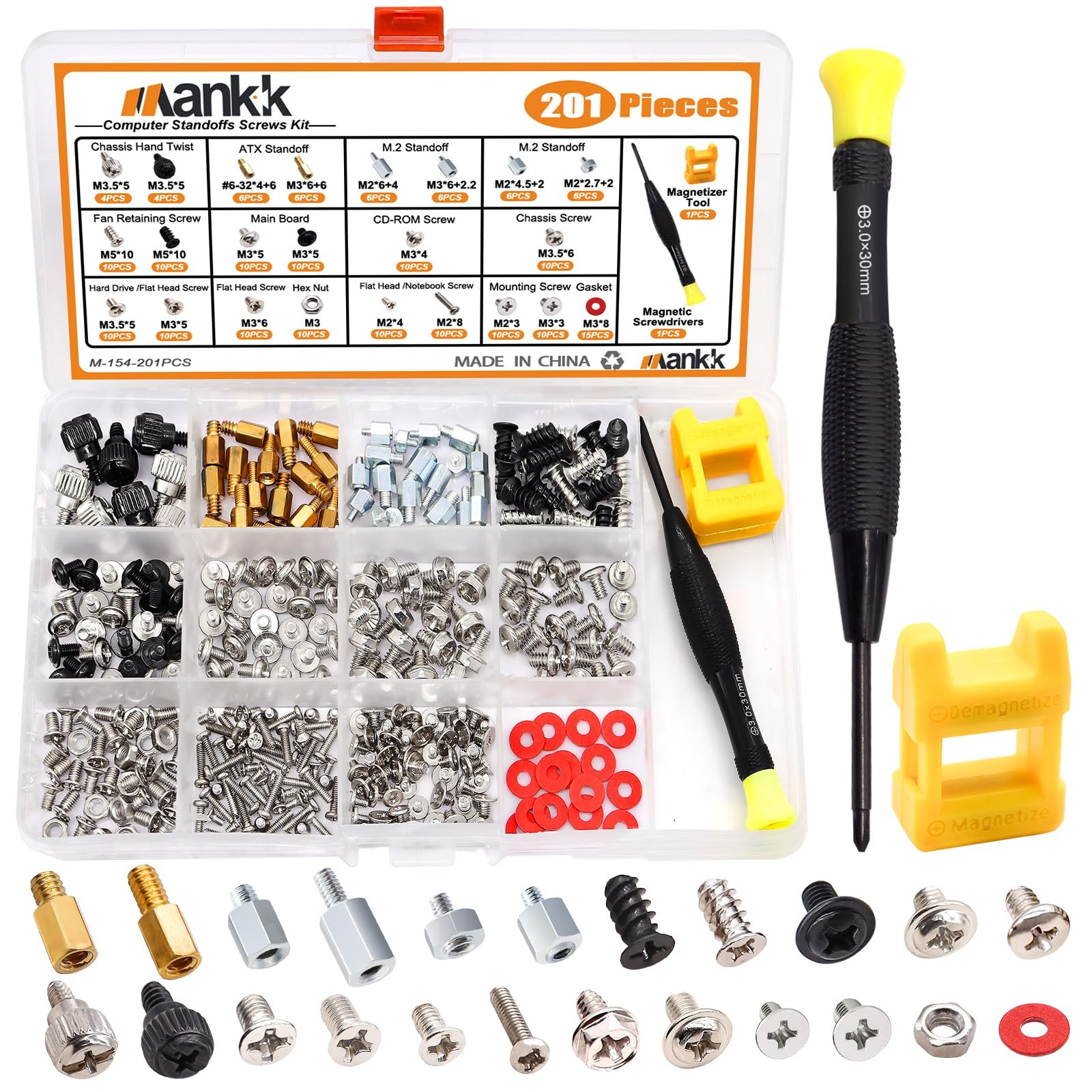 mankk 23 Sizes M.2 Computer Screws Motherboard Standoffs 201PCS, Multi-201PCS