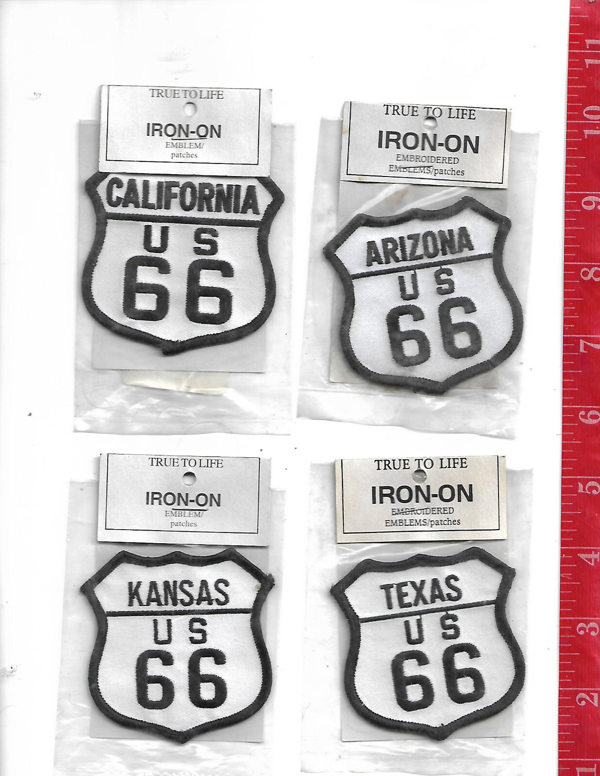 Lot of 4 route 66 state Patches Kansas Texas Arizona California never used