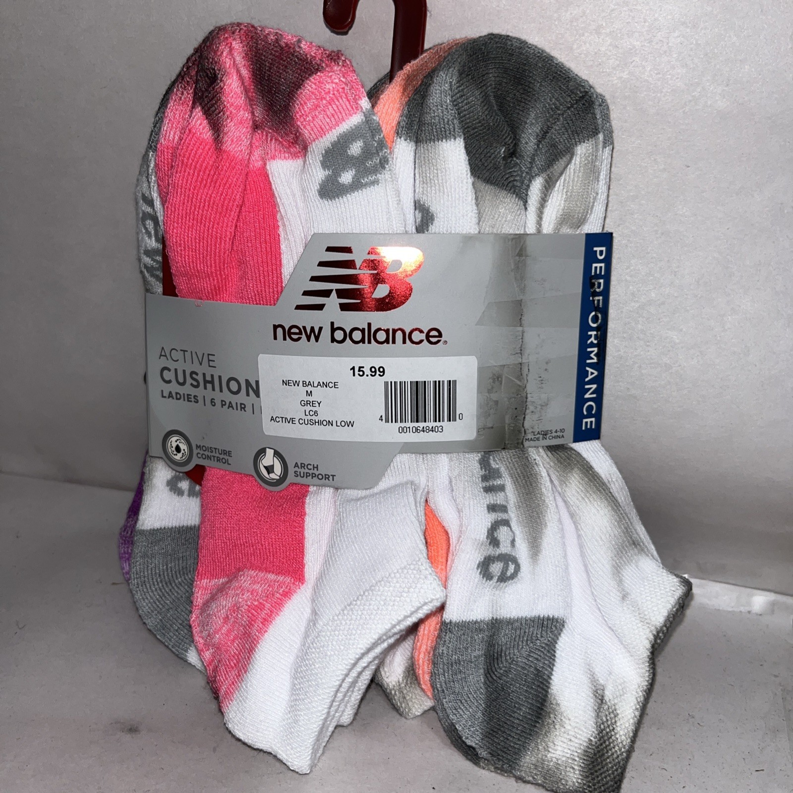 Size M- Women’s New Balance Active Cushion Low Cut Socks Multicolor 6-Pair
