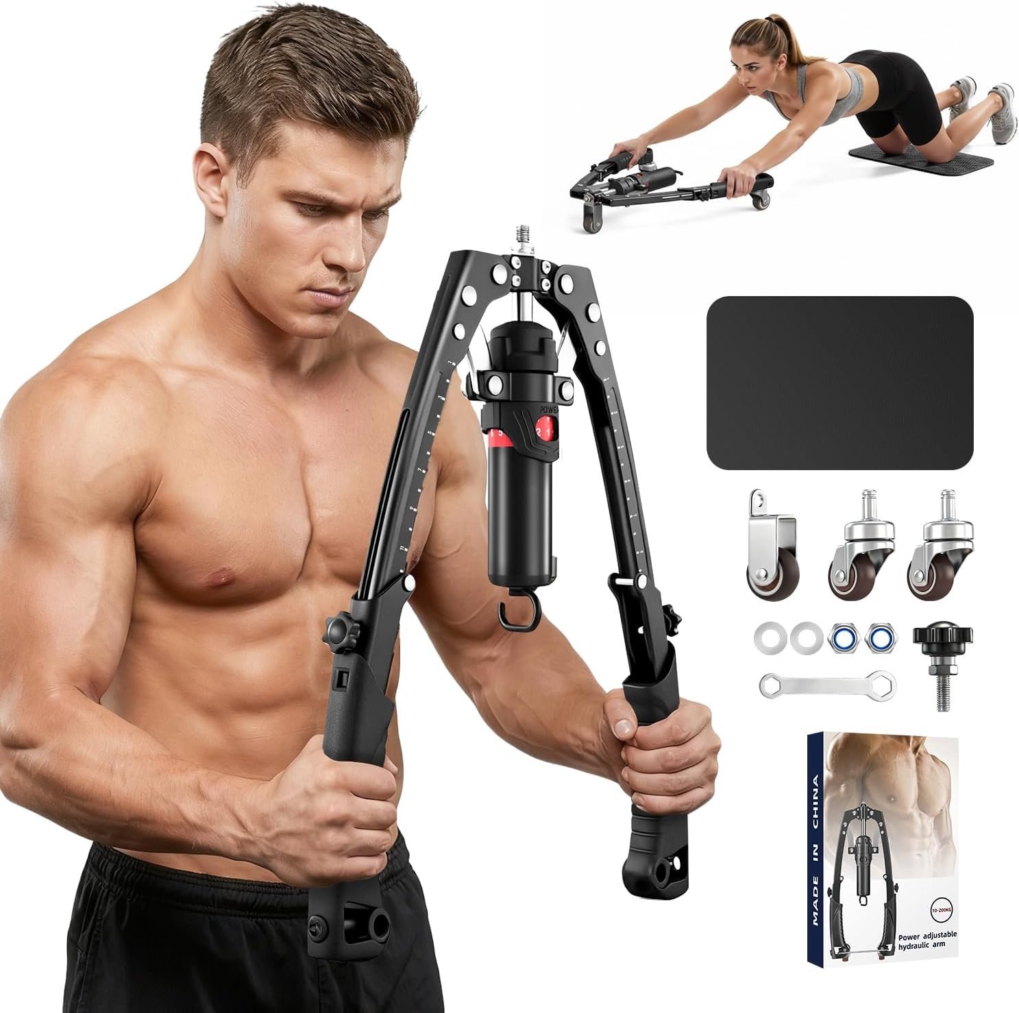 Twister Arm Trainer 3-in-1 Hydraulic Chest Workout Equipment W/ Ab Roller Wheel
