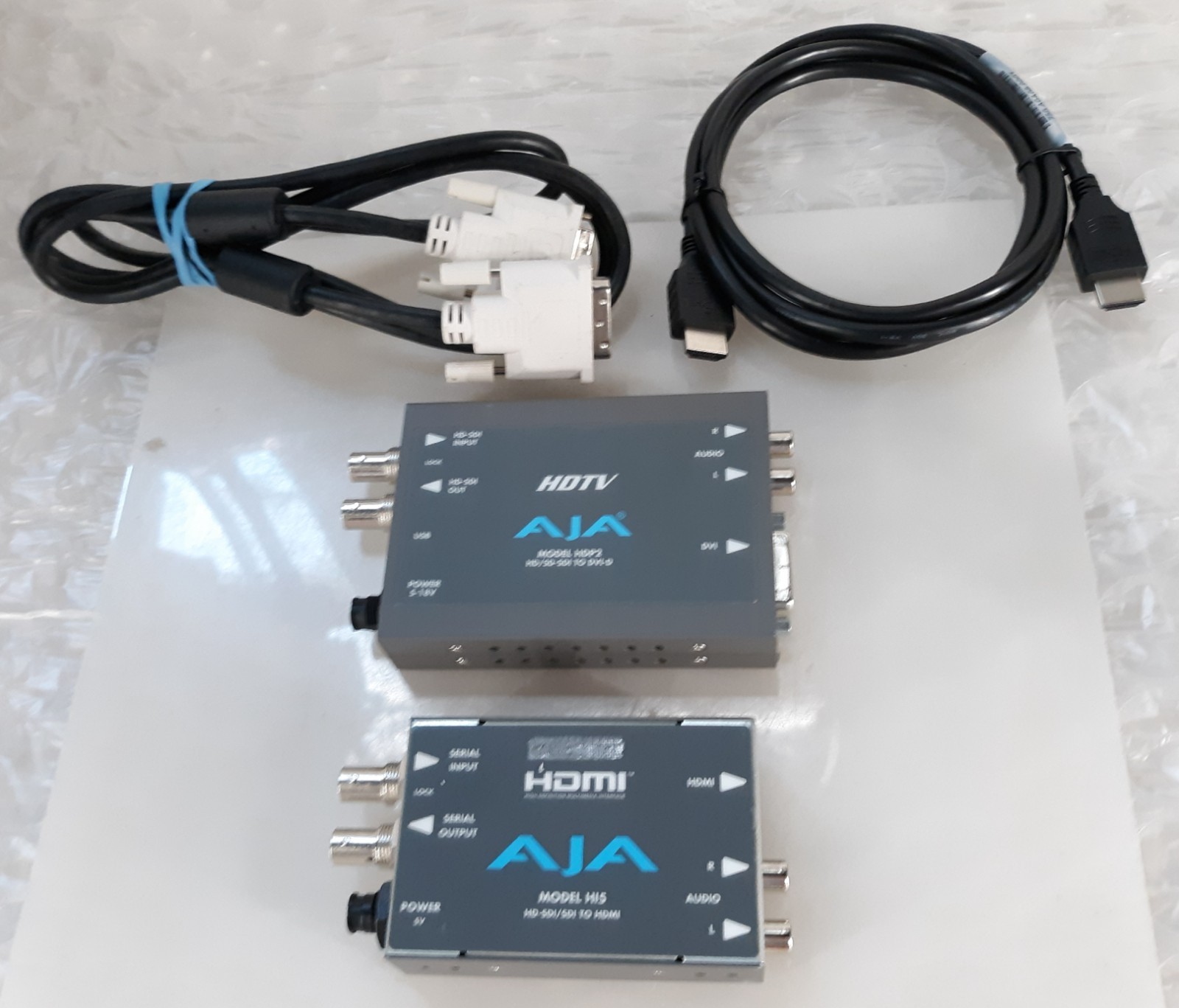AJA Bundle HI5 HD-SDI/SDI To HDMI + HDP2 HD/SD-SDI TO DVI-D Converters NO AC