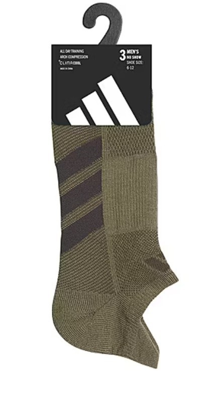 3 Pair Adidas All Day Training No Show Socks, Mens Shoe Size 8-12