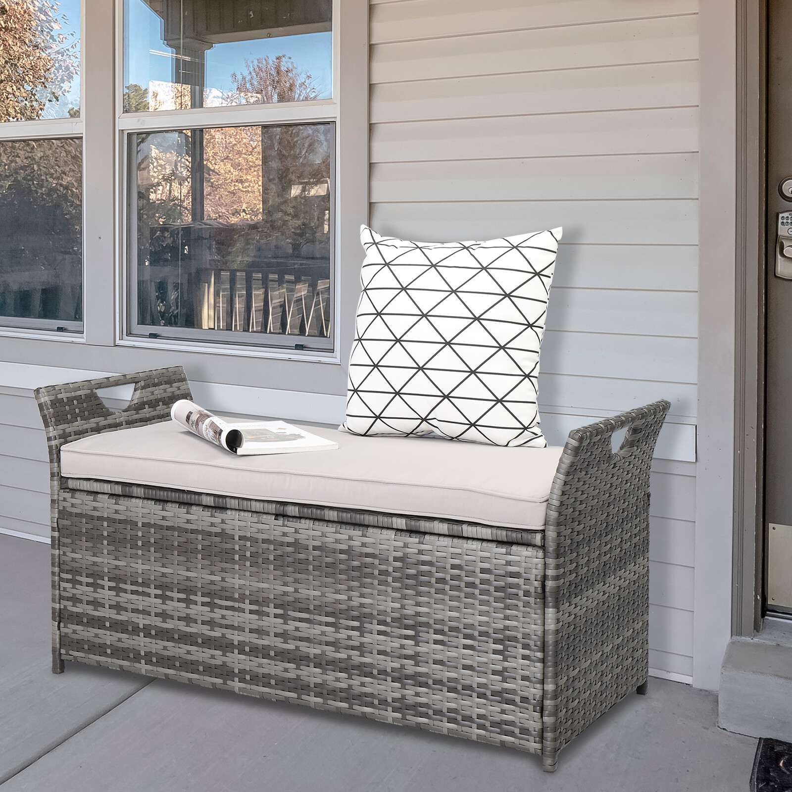 Iron Can Accommodate Gray Gradient Footstool Locker Rattan Locker Beige Mat