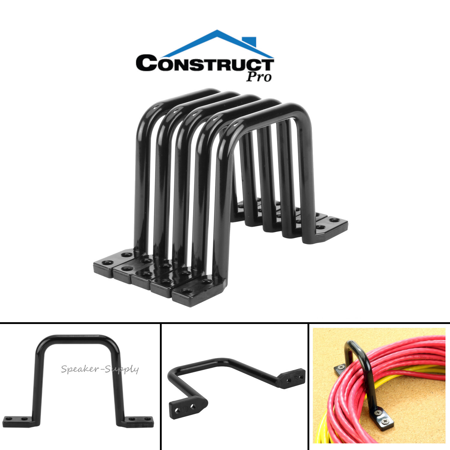 Construct Pro 3-1/4" x 3-1/4" Non Conductive Plastic D-Ring Black 5 Pack Cat5