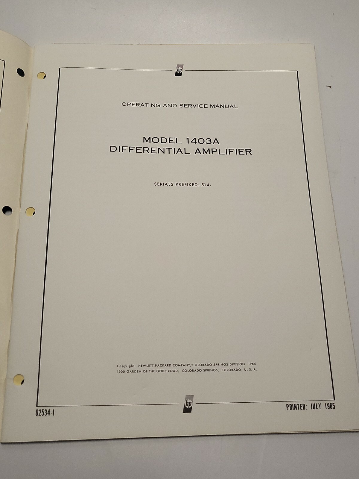 HP 1403A Differential Amplifier ~ Operating & Service Manual