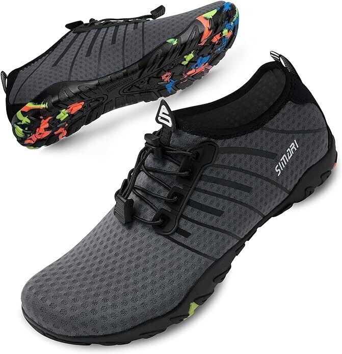 SIMARI Water Shoes Men's 11 Women's 13 Gray Quick Dry Barefoot Beach Swim Shoes