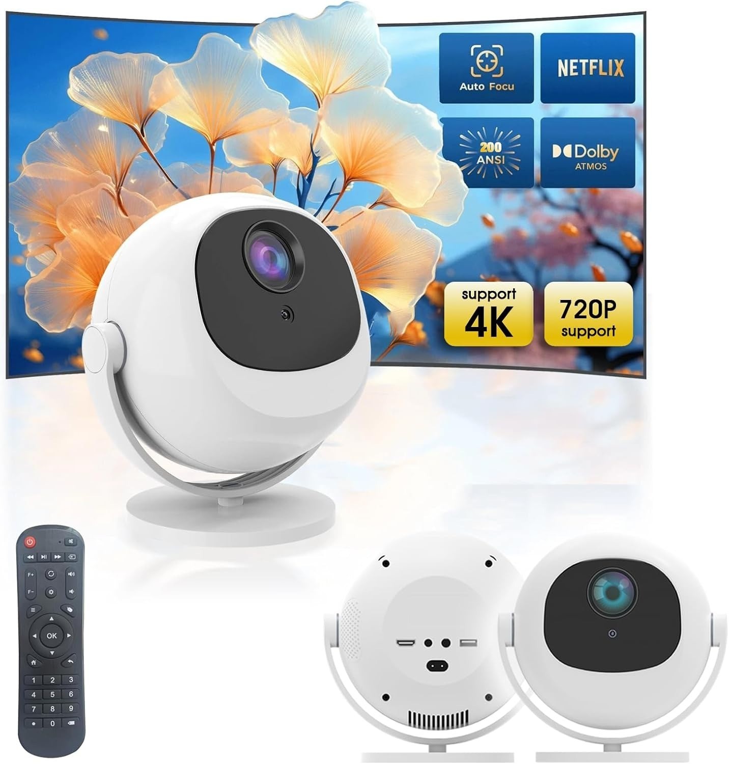 4K Mini Projector WiFi Bluetooth Portable Home Theater 200" Display Tested