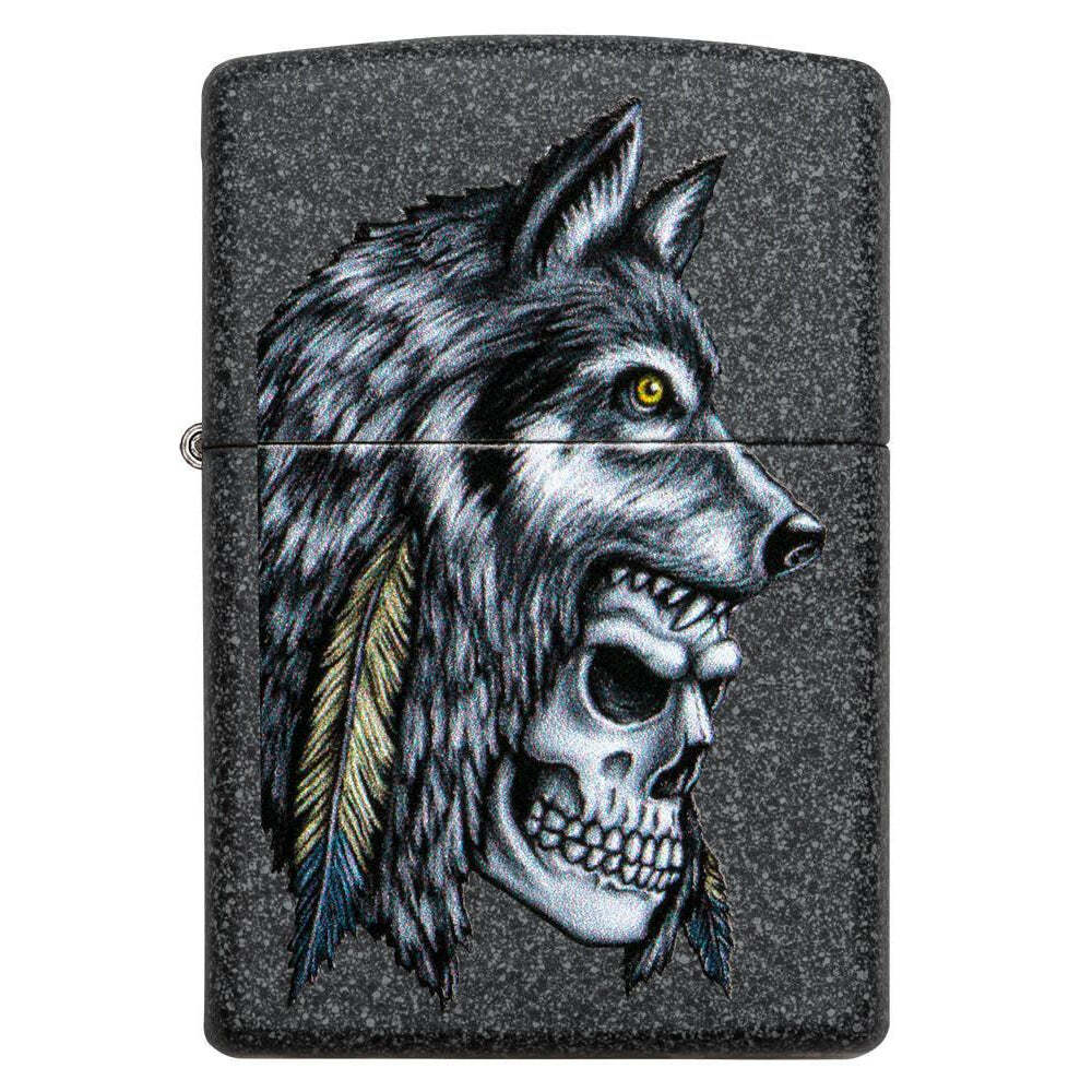 Zippo Wolf Skull Feather Design