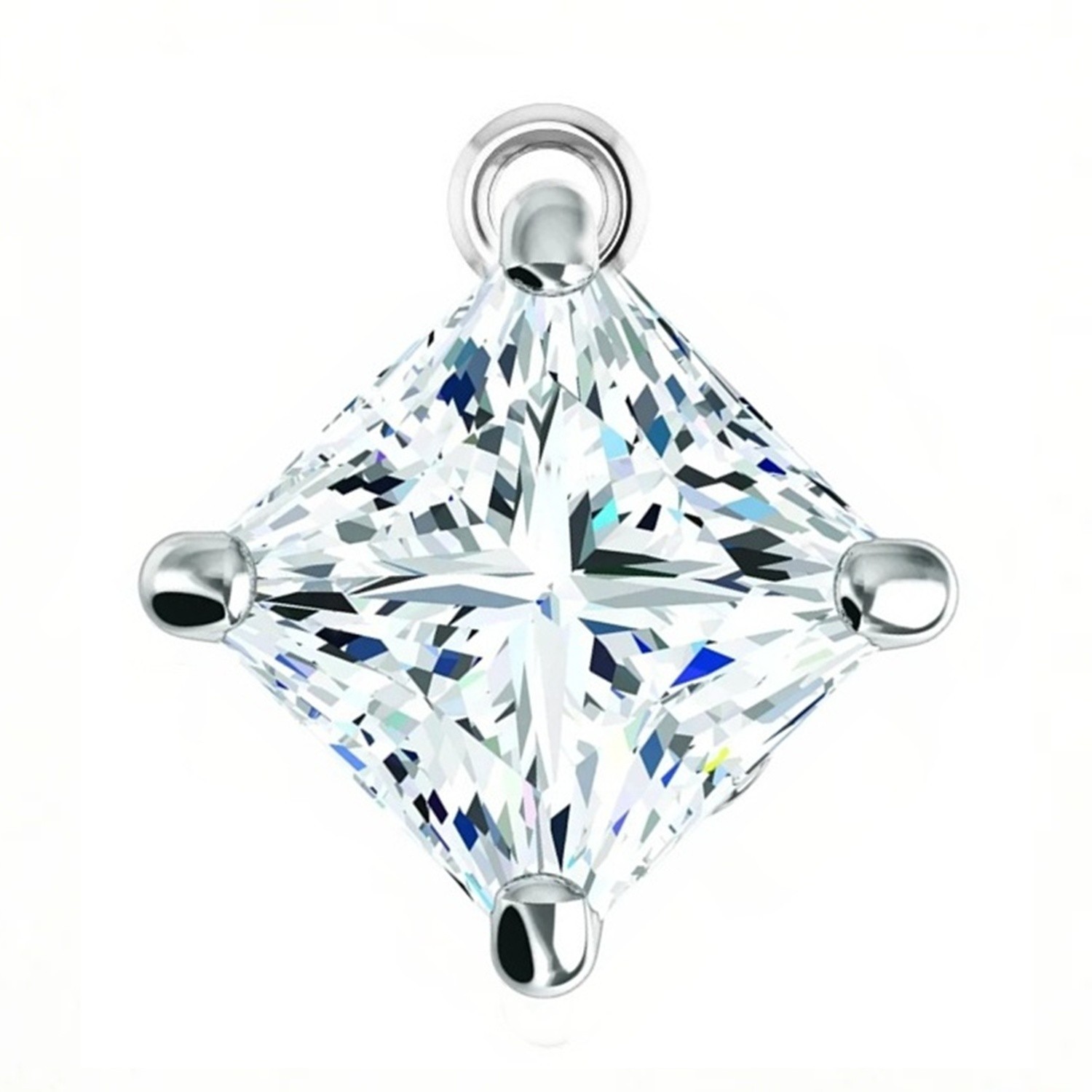 10K White Gold Dangle Setting Princess Cut 4 Prong Angled Designed Mounting USA