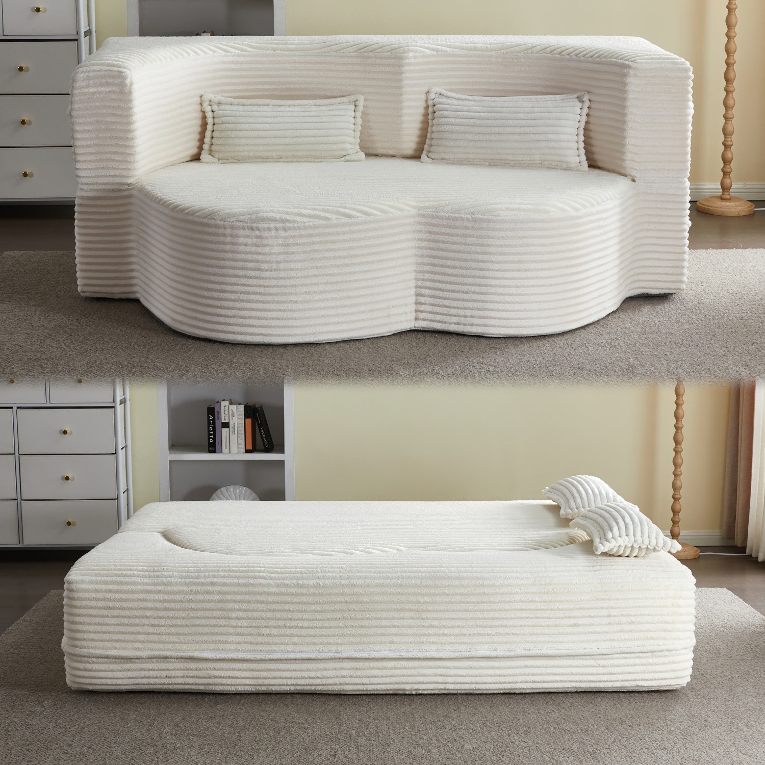 Foldable Floor Sofa Bed Convertible Futon Mattress for Small Spaces w/ 2 Pillow