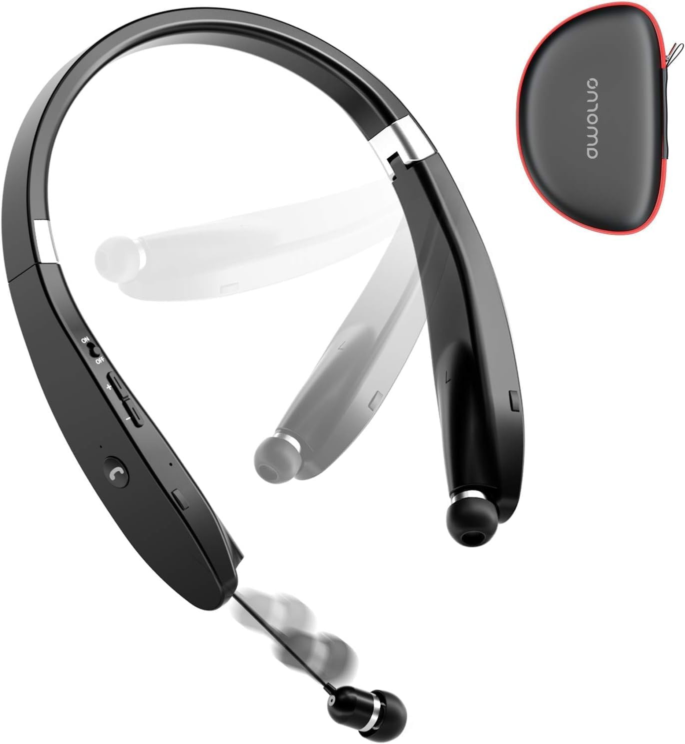AMORNO Foldable Bluetooth Headphones Wireless Neckband Headset with Black