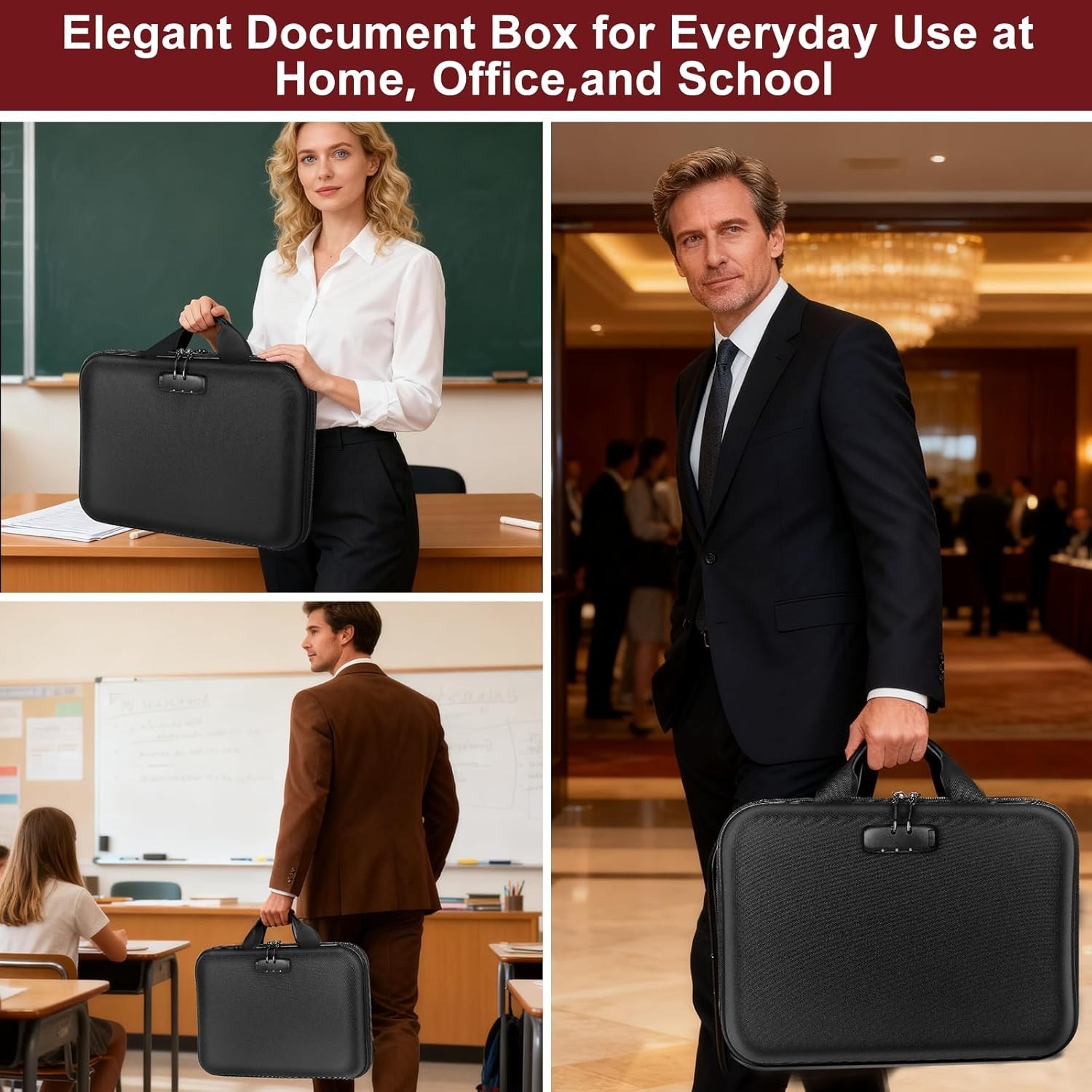 Secure Hard-Shell Fireproof Document Box with Combination Lock - 42 Compartments