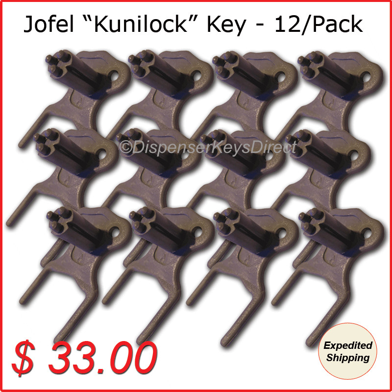 Jofel "Kunilock" Key for Paper Towel, Toilet Tissue & Soap Dispensers - (12/pk.)