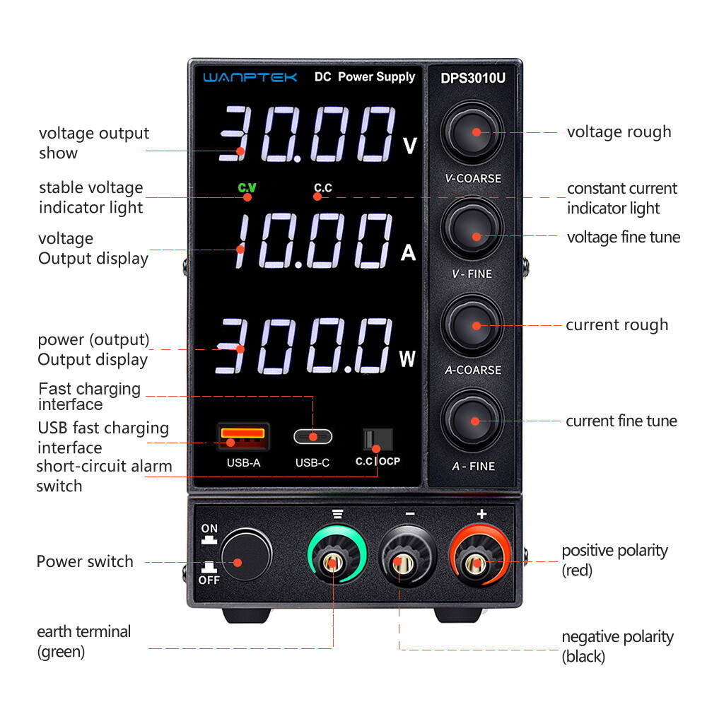 DPS 0~30V 0-10A Adjustable DC Power Supply Lab Variable Output Bench Switching