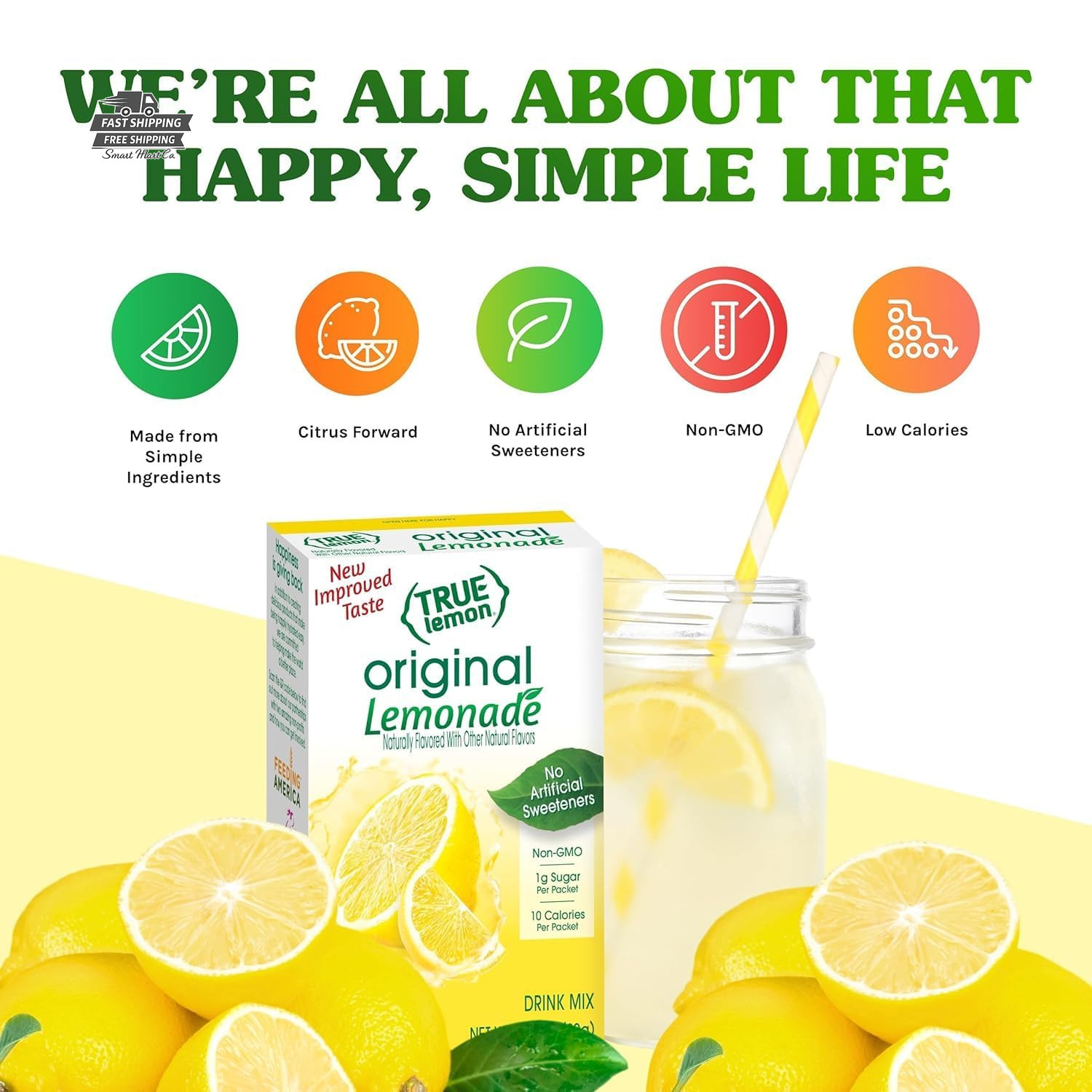 TRUE LEMON Original Lemonade Drink Mix Stevia 30 Count