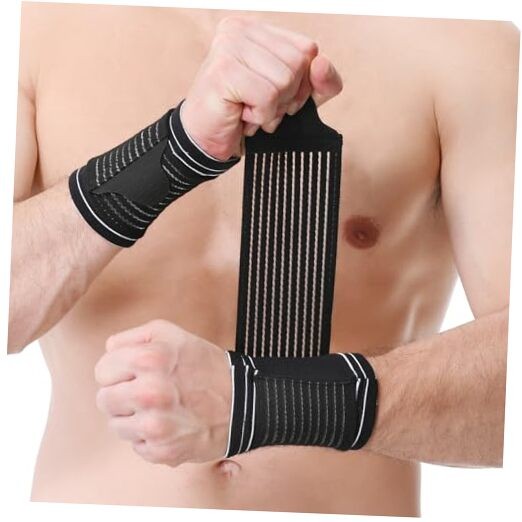 Wrist Band - Adjustable Compression Strap - Elastic & Large (Pack of 2) Black