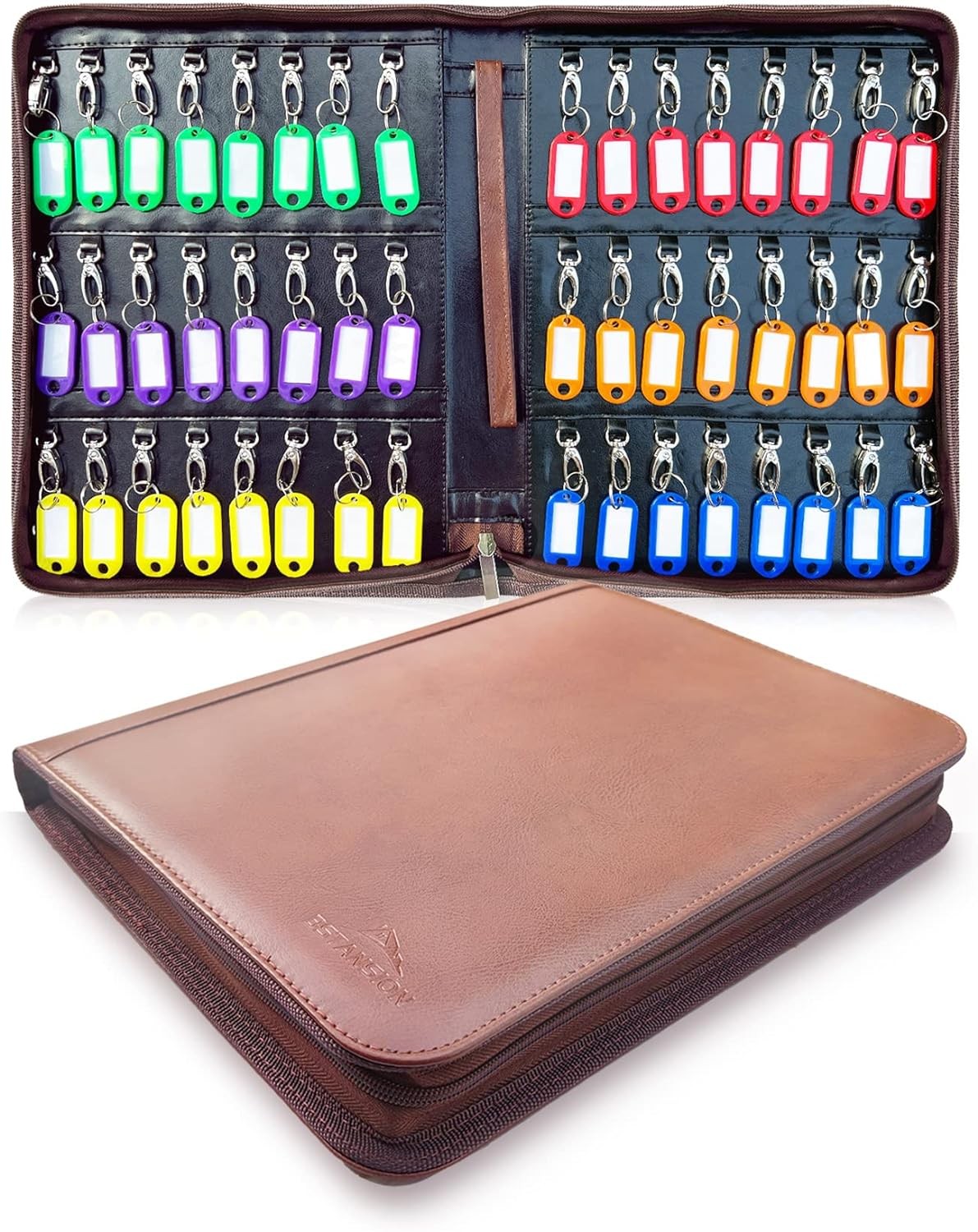 Portable Key Organizer,Zippered Organizers Case with 48 48, Brown