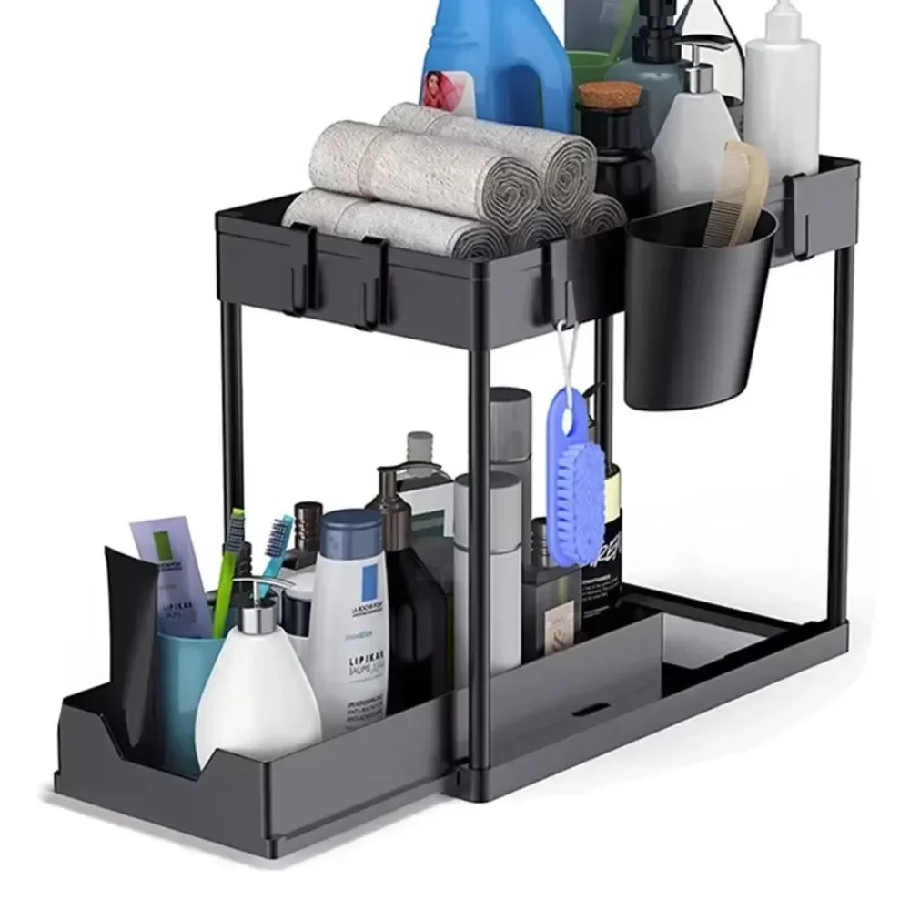 Multifunctional Storage Rack 2 Tier under Sink Sliding Cabinet Basket Organizer