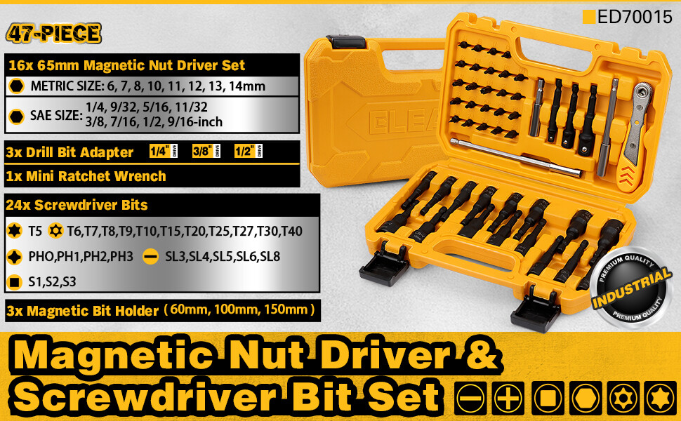 47-Piece Magnetic Nut Driver & Screwdriver Bit Set - Strong Magnetic Nut Drivers