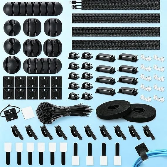 173 pcs. Cable Management Kit Wire/Cord Organizer Zip Ties Holder Clips Adhesive