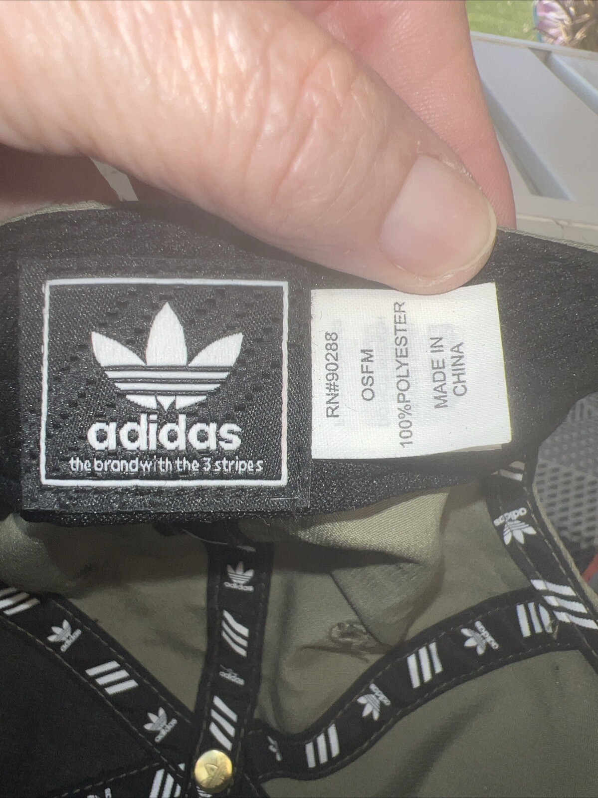 Adidas Logo on Front of Light Olive Lite Wt Hat Cap Polyester Hook Loop EUC